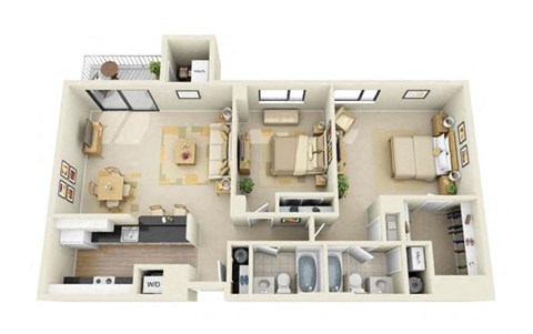 2 Bed | 2 Bath - B2D Floor Plan at Cascade at Landmark, Alexandria, Virginia