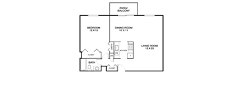 1 bed 1bath floor plan at Riverside Apartments, Virginia