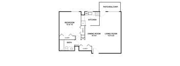 1 bed 1bath floor plan C at Riverside Apartments, Alexandria, VA