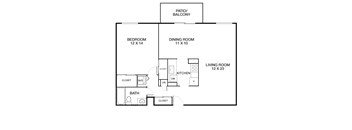 1 bed 1bath floor plan A at Riverside Apartments, Virginia, 22303