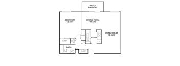 1 bed 1bath floor plan Bat Riverside Apartments, Alexandria, VA, 22303