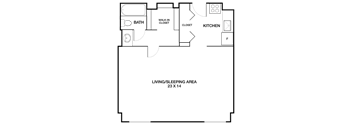 Studio 1 bath floor plan A at Riverside Apartments, Alexandria, VA, 22303