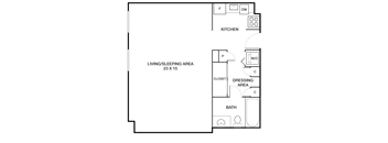 Studio 1 bath floor plan D at Riverside Apartments, Alexandria, Virginia