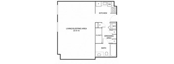 Studio 1 bath floor plan Cat Riverside Apartments, Alexandria, 22303