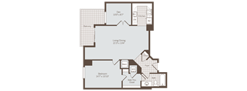 1 bedroom 1 bath floor plan N at Bennett Park Apartments, Arlington, VA