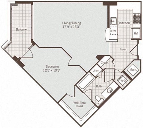 1 bedroom 1 bath floor plan Bat Bennett Park Apartments, Virginia, 22209