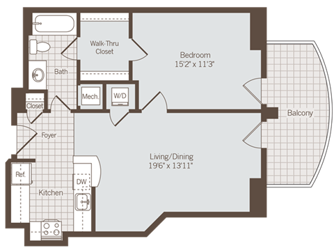 1 bedroom 1 bath floor plan A at Bennett Park Apartments, Virginia