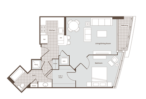 1 bedroom 1 bath floor plan Fat Bennett Park Apartments, Arlington, VA, 22209