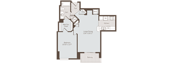 1 bedroom 1 bath floor plan J at Bennett Park Apartments, Arlington