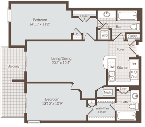 2 bed 2 bath floor plan C at Bennett Park Apartments, Virginia