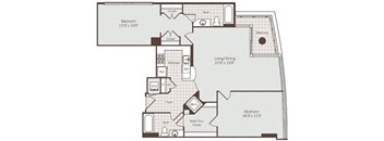 2 bed 2 bath floor plan E at Bennett Park Apartments, Arlington, VA, 22209