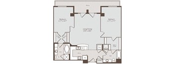 2 bed 2 bath floor plan Fat Bennett Park Apartments, Arlington, VA