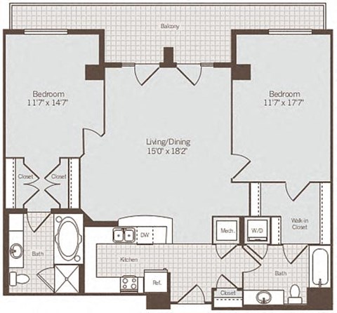 2 bed 2 bath floor plan Fat Bennett Park Apartments, Arlington, VA