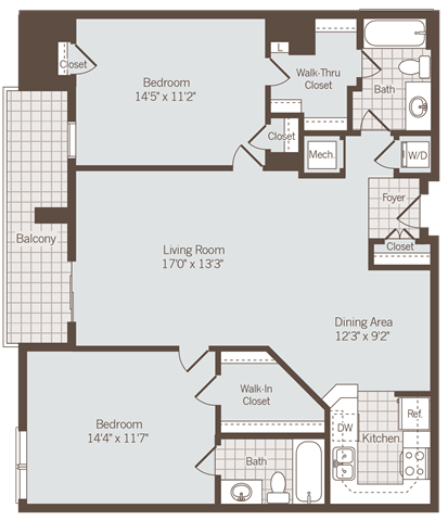 2 bed 2 bath floor plan Gat Bennett Park Apartments, Arlington, 22209