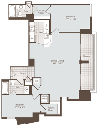 2 bed 2 bath floor plan Bat Bennett Park Apartments, Arlington