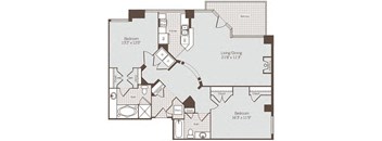 2 bed 2 bath floor plan Iat Bennett Park Apartments, Arlington