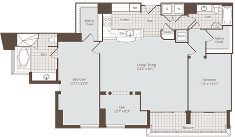 2 bed 2 bath floor plan K at Bennett Park Apartments, Virginia, 22209