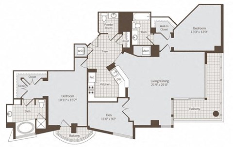 2 bed 2 bath floor plan Lat Bennett Park Apartments, Arlington, VA, 22209