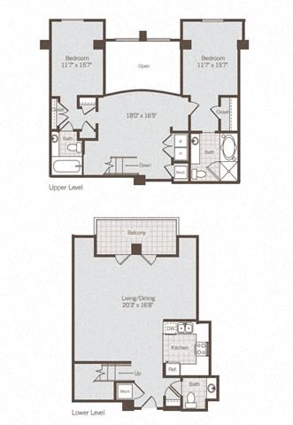 2 bed 2 bath floor plan N at Bennett Park Apartments, Arlington, 22209