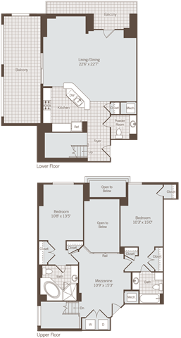 2 bed 2 bath floor plan at Bennett Park Apartments, Arlington, Virginia