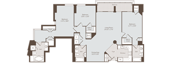 3 bed 3 bath floor plan Aat Bennett Park Apartments, Arlington