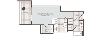 Studio 1 bath floor plan Cat Bennett Park Apartments, Arlington, VA, 22209