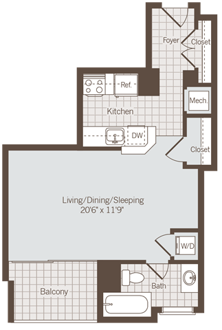 Studio 1 bath floor plan bat Bennett Park Apartments, Virginia, 22209