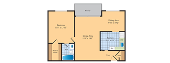 1 bed 1 bath floor planat Roosevelt Towers Apartments, Falls Church, Virginia