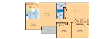3 bed floor plan at Roosevelt Towers Apartments, Virginia, 22044