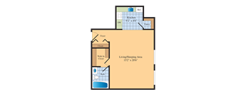 Studio 1 bath floor planat Roosevelt Towers Apartments, Falls Church, 22044