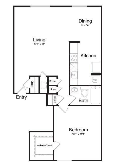 1 bedroom apartment floorplan at Watkins Mill.
