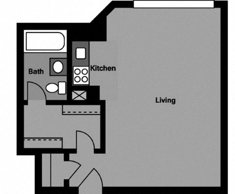 Studio - S1F Floor Plan at 3801 Connecticut Avenue, Washington, 20008