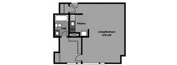 Studio - S1H Floor Plan at 3801 Connecticut Avenue, Washington, DC