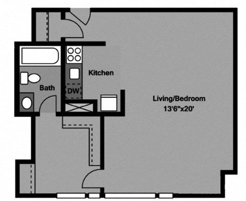 Studio - S1H Floor Plan at 3801 Connecticut Avenue, Washington, DC