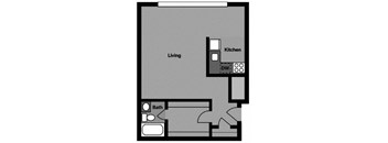Studio - S1N Floor Plan at 3801 Connecticut Avenue, Washington, DC, 20008