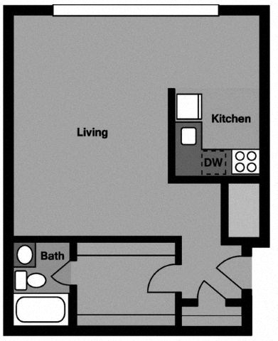 Studio - S1N Floor Plan at 3801 Connecticut Avenue, Washington, DC, 20008