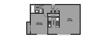 1 Bed | 1 Bath - A1A Floor Plan at 3801 Connecticut Avenue, Washington