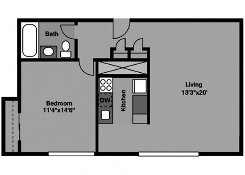 1 Bed | 1 Bath - A1A Floor Plan at 3801 Connecticut Avenue, Washington