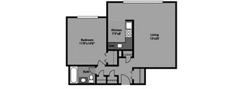 1 Bed | 1 Bath - A1D Floor Plan at 3801 Connecticut Avenue, Washington, DC, 20008