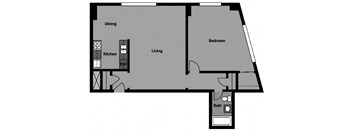 1 Bed | 1 Bath - A1E Floor Plan at 3801 Connecticut Avenue, Washington, DC