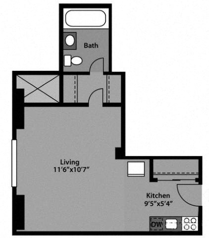 Studio - S1A Floor Plan at The Kenmore, Washington