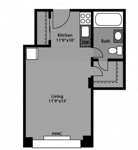 Studio - S1B Floor Plan at The Kenmore, Washington