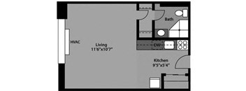 Studio - S1C Floor Plan at The Kenmore, Washington, 20015