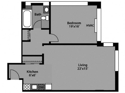 1 Bed / 1 Bath - A1B Floor Plan at The Kenmore, Washington