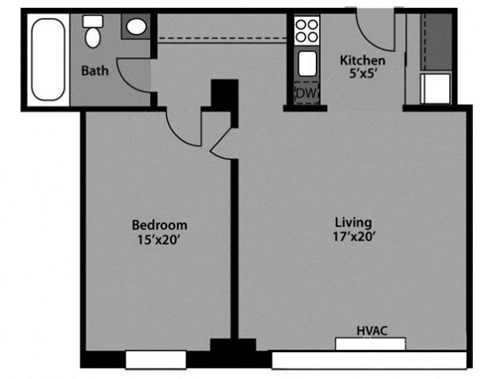 1 Bed / 1 Bath - A1C Floor Plan at The Kenmore, Washington, 20015