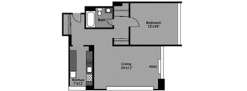 1 Bed / 1 Bath - A1E Floor Plan at The Kenmore, Washington, DC