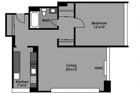 1 Bed / 1 Bath - A1E Floor Plan at The Kenmore, Washington, DC