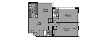 2 Bed / 1.5 Bath - B2D Floor Plan at The Kenmore, Washington, Washington