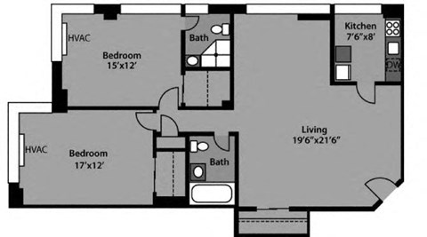 2 Bed / 2 Bath - B2B Floor Plan at The Kenmore, Washington