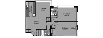 2 Bed / 2 Bath - B1B Floor Plan at The Kenmore, Washington, 20015